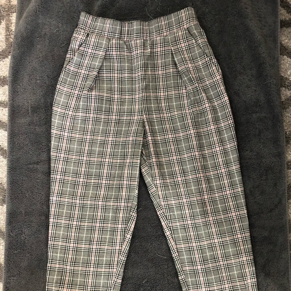 High Waist Plaid Trousers